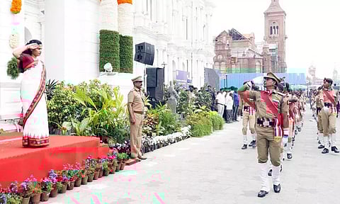 Chennai Mayor R Priya unfurled the national flag at Ripon Building on Republic Day. (X/@chennaicorp)