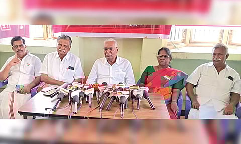 General Secretary D Raja addressing the media in Tiruchy on Friday
