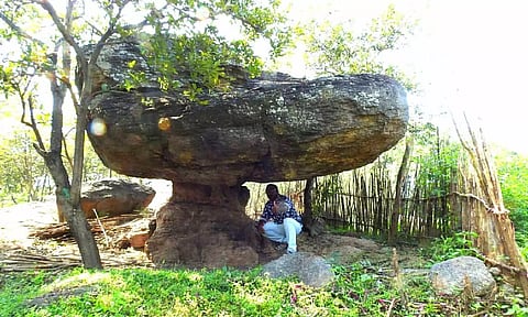 Rock in shape of mushroom found at Gurumalai near Vellore