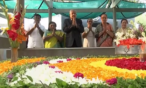 Vice President Jagdeep Dhankhar at Sri Aurobindo Ashram in Puducherry. (ANI)