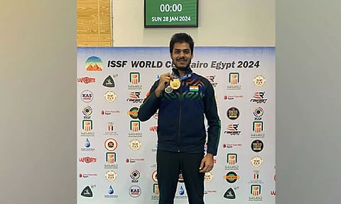 India shooter Divyansh Singh Panwar after winning medal at ISSF World Cup