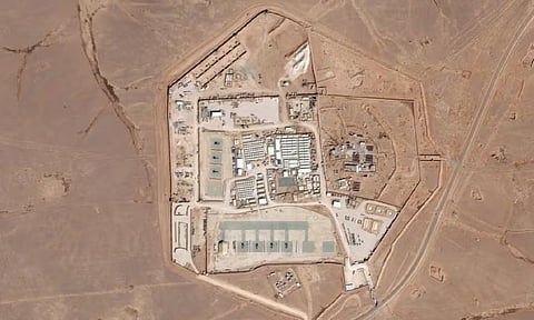 Satellite view of the US military outpost known as Tower 22, in Rukban, Rwaished District, Jordan (Reuters)