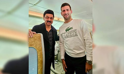 Tamil Nadu Chief Minister M K Stalin with tennis legend Novak Djokovic. (X/@mkstalin)
