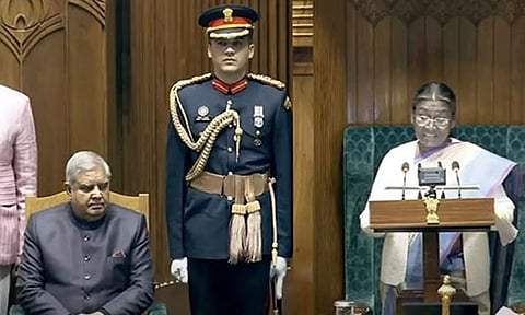 President Droupadi Murmu addressing joint session of Parliament (Sansad TV)