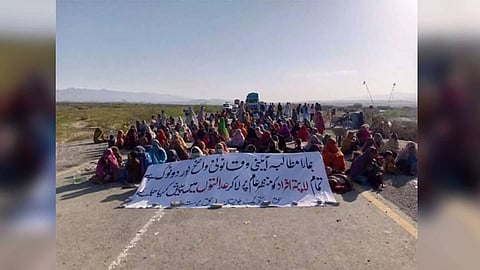 Protestors block CPEC Highway over enforced disappearance of man (X/@MahrangBaloch_)&nbsp;