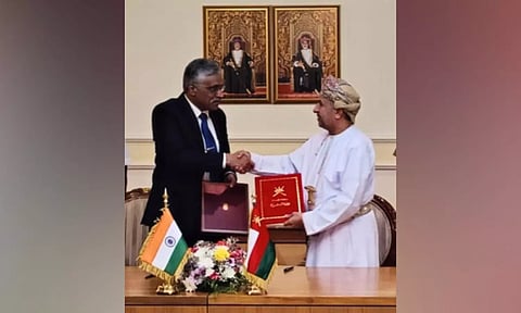India's Defence Secretary Giridhar Aramane and Oman's Defence Ministry's Secretary General Mohammed Bin Naseer Bin Ali Al Zaabi (IANS)