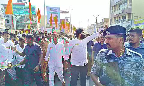 BJP leader K Annamalai greeting people in Tirupattur on Wednesday