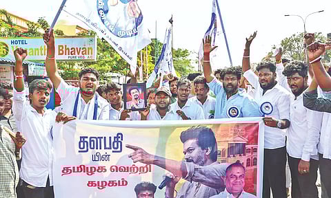Supporters of actor Vijay celebrating on Chennai streets on Friday