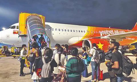 Passengers returning to Tiruchy boarding a Vietjet flight in Ho Chi Minh City