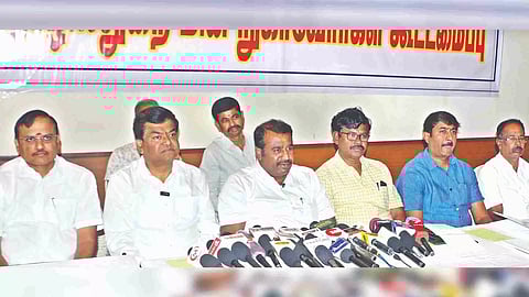 Representatives of industrial bodies meeting the press