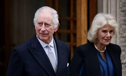 Britain's King Charles leaves the London Clinic with Queen Camilla (Reuters)