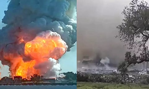 Massive fire breaks out in a firecracker factory in Harda town. (PTI)