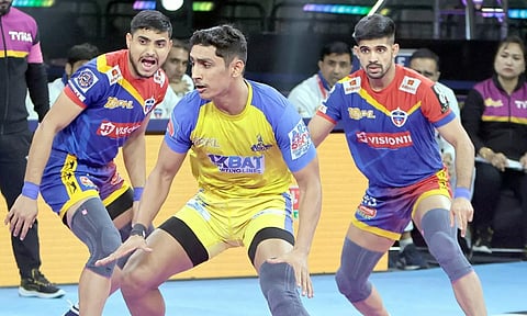 UP Yoddhas took an early lead as Gagana Gowda and Mahipal combined for seven raid points.
