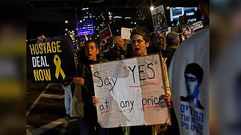 Protest to call for the release of hostages kidnapped in the deadly October 7 attack, in Tel Aviv (Reuters)