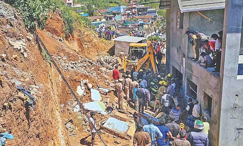 Rescue operation under way at the mishap site in Udhagamandalam