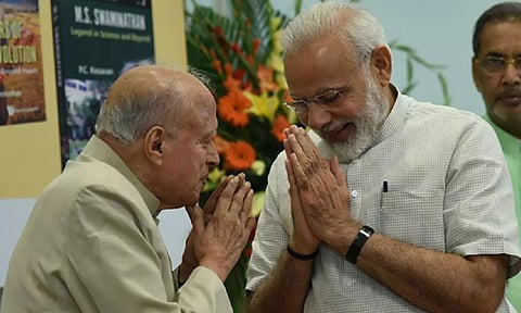 MS Swaminathan with PM Modi. (Narendra Modi's 'X' account)