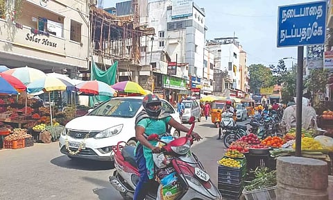 The South Mada Street in Mylapore encroached by hawkers.