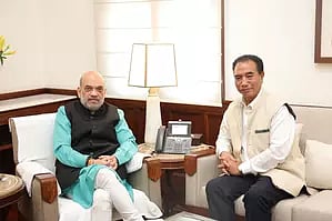Mizoram Chief Minister Lalduhoma with Union Home Minister Amit Shah