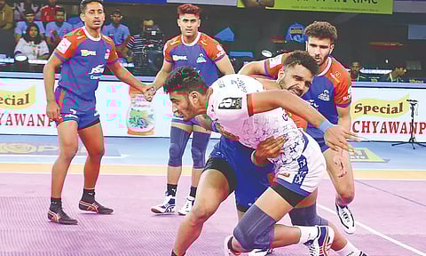 Action during Haryana Steelers and UP Yoddhas in the PKL