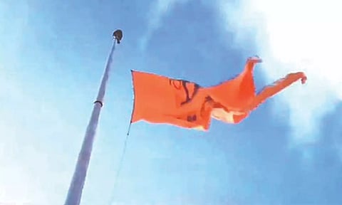 Saffron-coloured Hanuman flag hoisted in government land