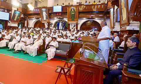 TN Assembly Speaker M Appavu addresses during the first day of the TN Assembly session in Chennai on Monday. (PTI)