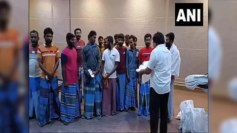 Rameswaram fishermen welcomed at Chennai airport, Tamil Nadu. (Photo/ANI)