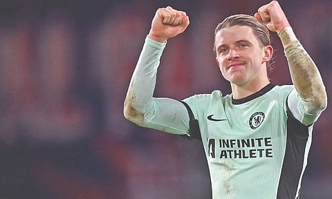 Conor Gallagher celebrates after scoring for Chelsea