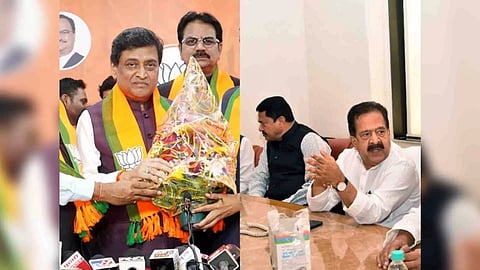 Ashok Chavan and Congress leaders Ramesh Chennithala and Nana Patole. (Photo/ANI)