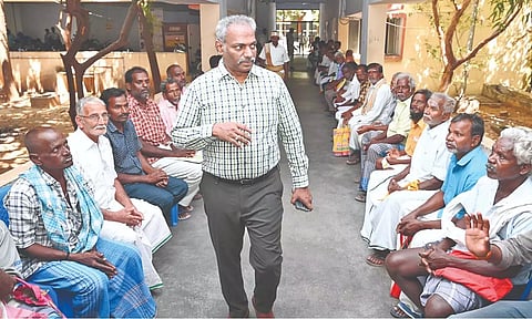 Grievance day petitioners sitting on new chairs procured by Tiruvannamalai district administration
