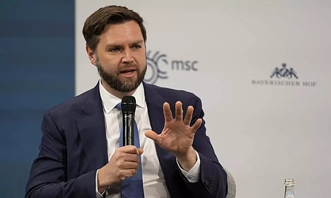 United States Senator JD Vance speaks at the Munich Security Conference at the Bayoscher Hof Hotel in Munich on Sunday. (AP)