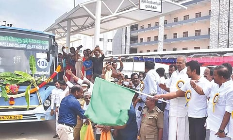 Udhayanidhi flags off public transport services from Periyar bus stand in Tirunelveli