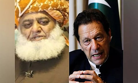 JUI-F chief Maulana Fazlur Rehman (left) and PTI founder Imran Khan (ANI)