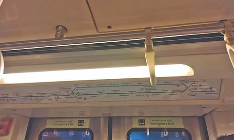 Dysfunctional LED route map on Chennai Metro train