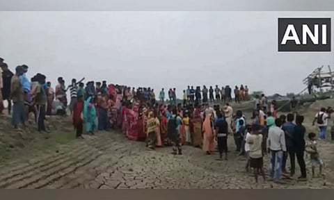 Protest in North 24 Parganas's Bermazur village in Sandeshkhali (ANI)