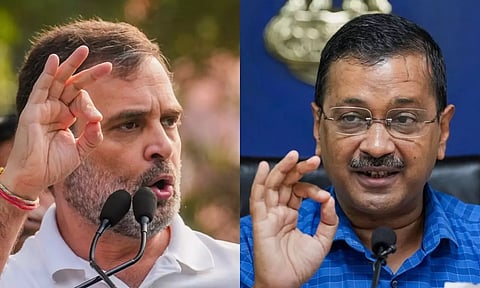 Congress senior leader Rahul Gandhi, AAP national convener Arvind Kejriwal. (PTI)
Read more at: https://www.deccanherald.com/elections/india/will-meet-again-on-seat-sharing-fight-ls-polls-together-congress-on-talks-with-aap-2839697