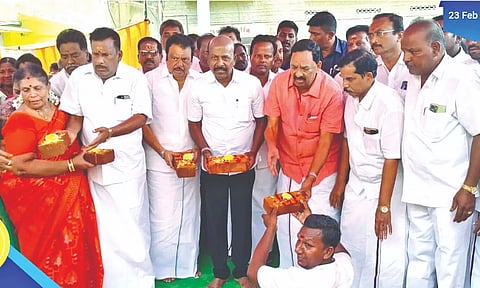 Ma Subramanian laying the foundation stone for new buildings at Sholinghur Government Hospital on Friday