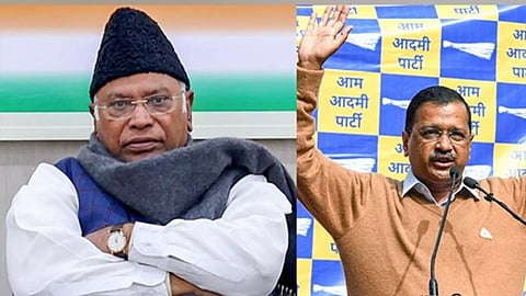 Congress President Mallikarjun Kharge and AAP National Convener Arvind Kejriwal (ANI)