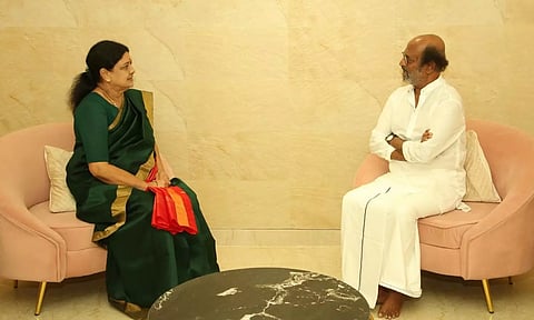 Actor Rajinikanth with VK Sasikala.&nbsp;