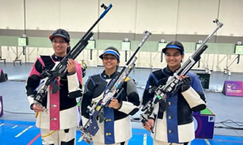 Mehuli, Anish and Ganga at the National Rifle &amp; Pistol selection trials. (IANS)