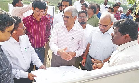 GCC Commissioner J Radhakrishnan accompanied Chief Secretary Shiv Das Meena for the inspection on Sunday