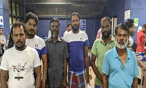 Six Indian fishermen were repatriated from Sri Lanka to Chennai early this morning
