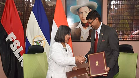 Nicaragua's Minister of Health Martha Reyes, India's Ambassador to India Sumit Seth (X)