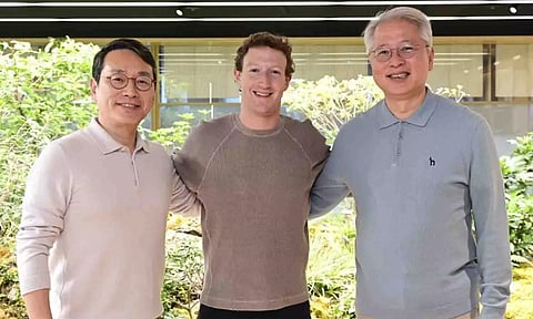 CEO William Cho, Meta CEO Mark Zuckerberg, LG COO Kwon Bong-seok (AP)