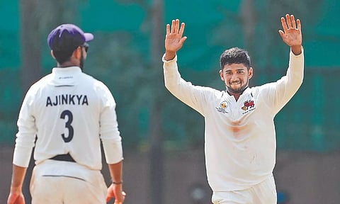 Mumbai’s Musheer Khan celebrates the wicket of TN’s Mohammed