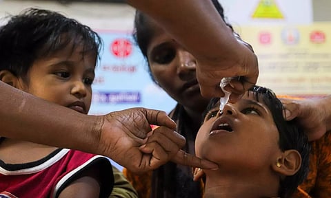 Polio drops being administered to children under the age of five in various camps in Tamil Nadu on the occasion of Polio Day (Hemanathan M)