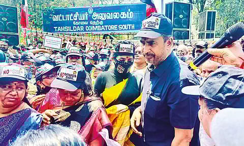 SP Velumani leading AIADMK’s protest in Coimbatore