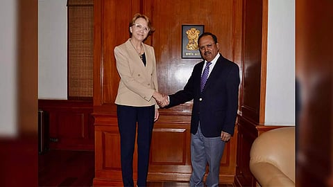 National Security Advisor Ajit Doval with French Foreign AffairSecretary-General Anne-Marie Descotes (Phoot: X @FranceInIndia)