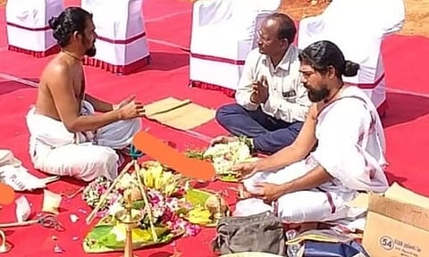 Bhoomi puja being held at the AIIMS site at Thoppur (Photo: Imthiyas Ali)