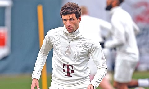 Bayern’s Thomas Mueller during a training session