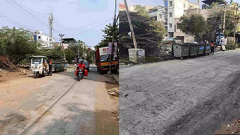 (L-R; Before &amp; After) Corporation staff swung into action by removing the bins.